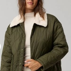 Aerie Olive Puffer Jacket with Cream Collar